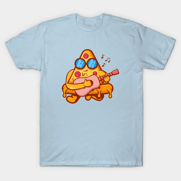 Cool Pizza Playing Guitar T-Shirt by Illustradise